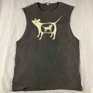 Los Angeles Apparel Shirt Mens Small Gray Dog Graphic Sleeveless Heavyweight Tee